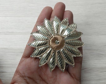 Handmade Gota Patti Flower Appliques, Gold Embroidery Patches (12 pcs)