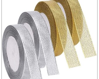 Metallic Glitter Ribbon: Gold & Silver, 100 Yards (0.5 Inch)