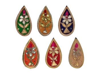 10 Pear Gota Patti Appliques, Floral Sewing Patches, Indian Wedding Dress Embellishments