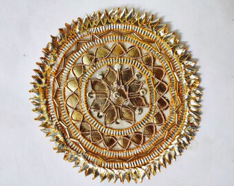 5 Gota Patti Appliques: Indian Embroidered Floral Patches, 4.5"