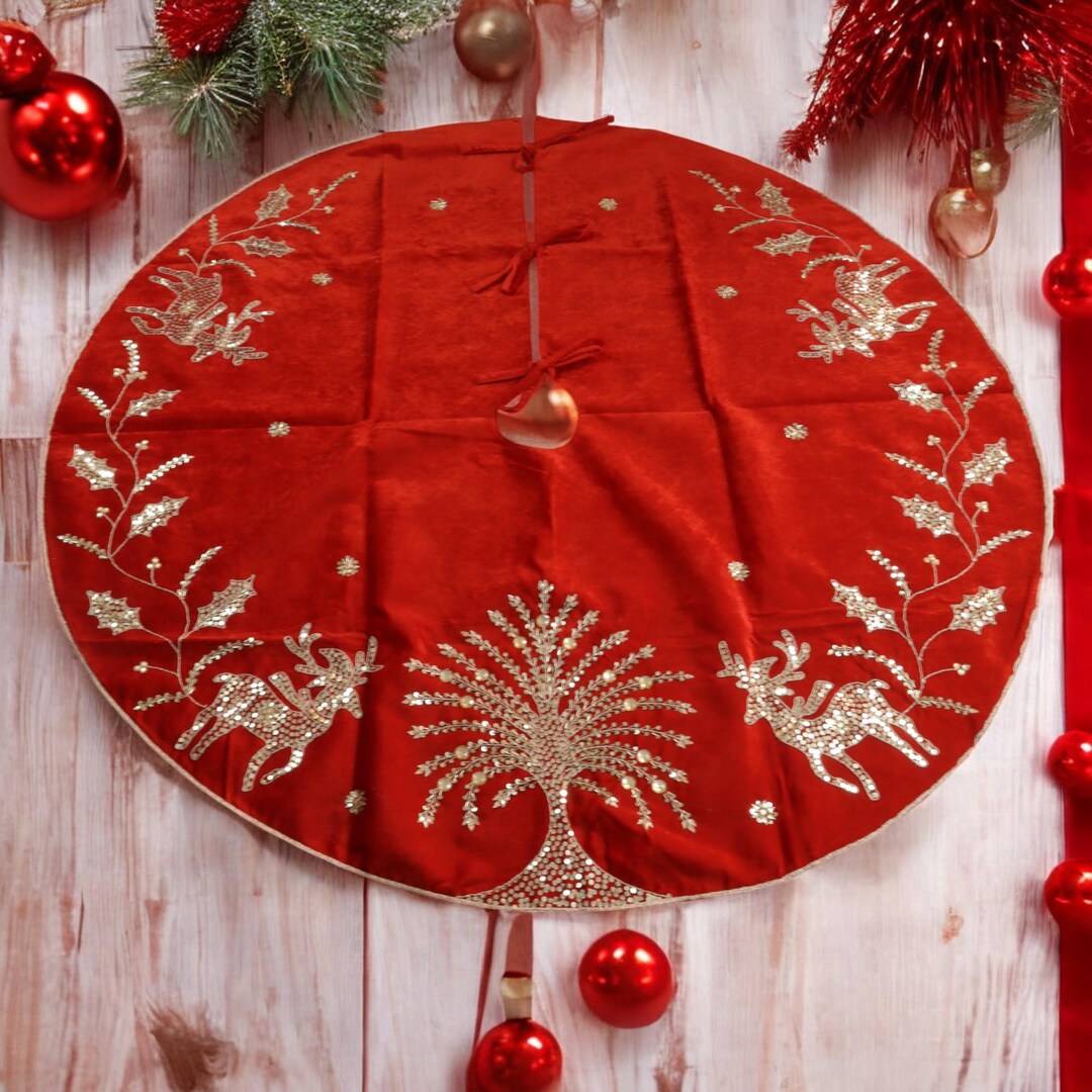 Red Velvet Christmas Tree Skirt 48 Inch Christmas Tree Skirt Velvet ...