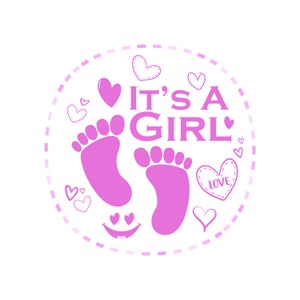 It es A Girl, Feier, Freude, Glück, Rosa, Niedlich, Weiß, Lächeln, Herzen, kleine Füße - Sie können drucken: T-Shirts, Karten, Rahmen etc.