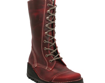 Oxygen Wedge Mid Calf Zip Up Boot Tamar Red