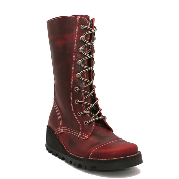 Oxygen Wedge Mid Calf Zip Up Boot Tamar Red