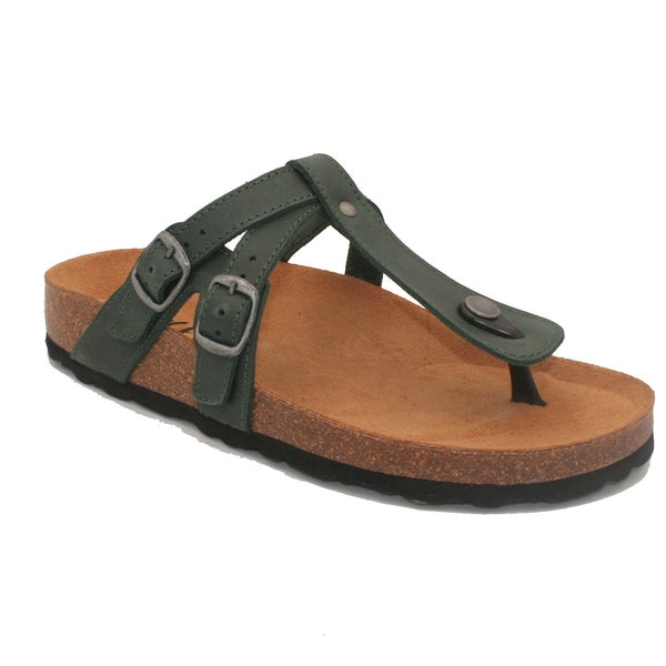 Oxygen Leather Footbed Sandal Astris Forest Green