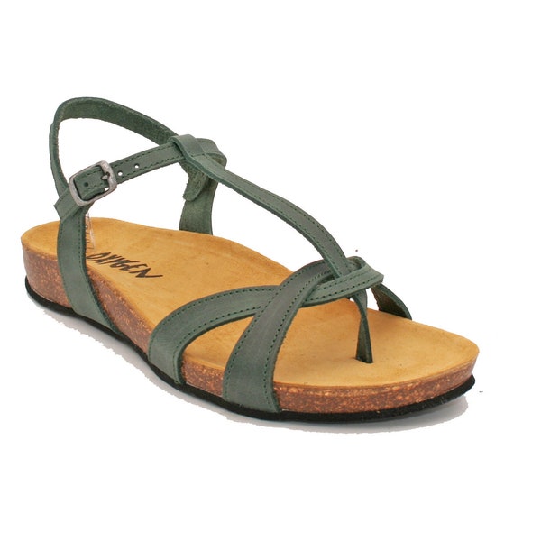 Oxygen Leather Footbed Sandal Aphrodite Forest Green