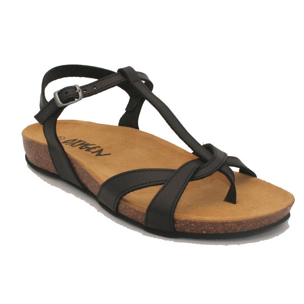 Oxygen Leather Footbed Sandal Aphrodite Black