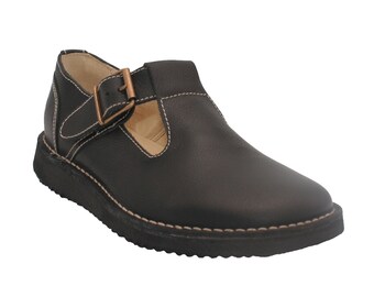 Oxygen Stitch Down T Bar Leather Shoe Cologne Black