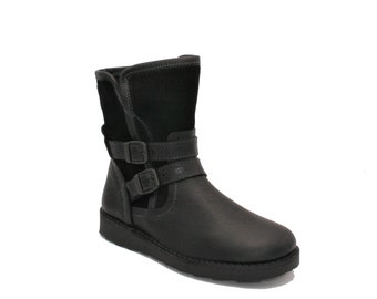 Oxygen Stitch Down Mid Calf Zip Up Boot Liffey Black