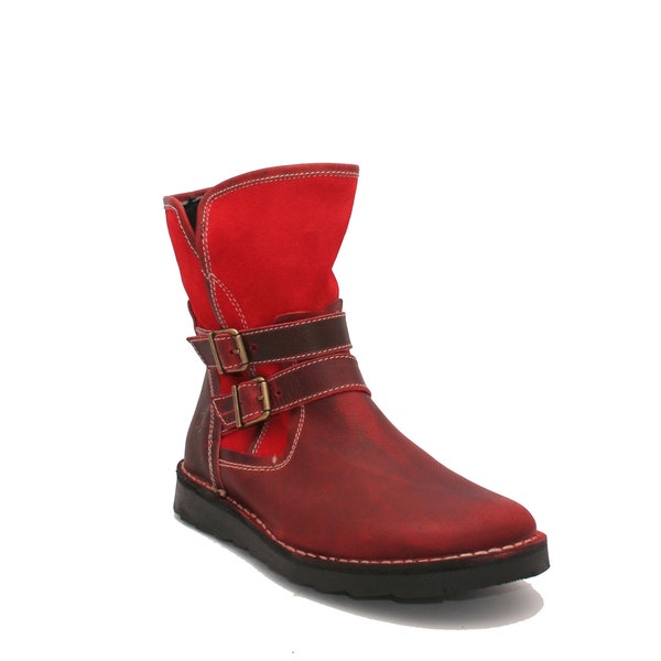 Oxygen Stitch Down Mid Calf Zip Up Boot Liffey Red