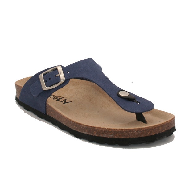 Oxygen Suede Footbed Toe Post Sandal Lyon Blue