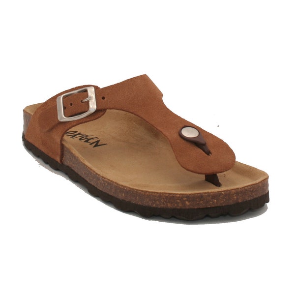 Oxygen Suede Footbed Toe Post Sandal Lyon Tan