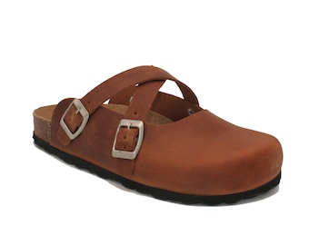 Oxygen Leather Footbed Clog London in Brown
