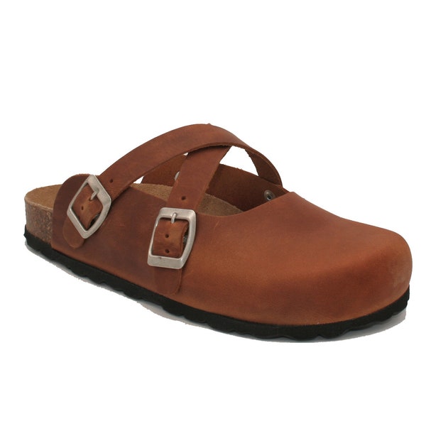 Oxygen Leather Footbed Clog London in Brown