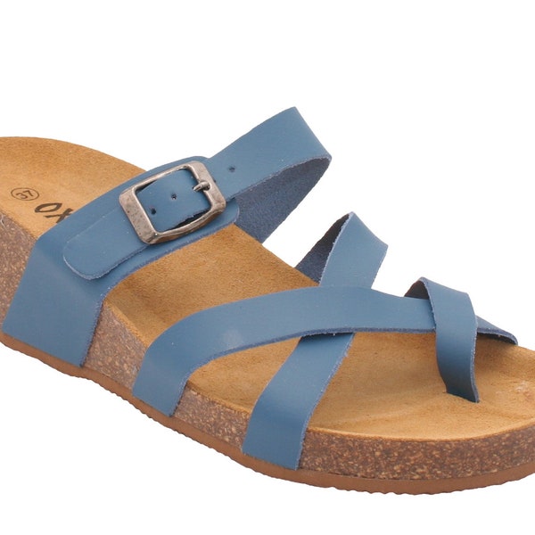 Oxygen Wedge Leather Footbed Sandal Girona Blue