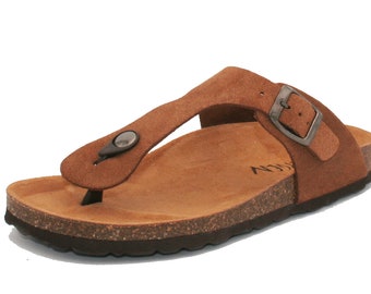 Oxygen Suede Footbed Toe Post Sandal Lyon Tan