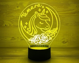 Personalisierte LED Nachtlampe aus Acryl in Einhorn Optik, Valentinstag, Nachttischlampe, Babygeschenk, Taufgeschenk, Mädchengeschenk