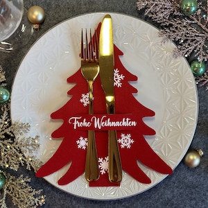 Besteckhalter 2er| 4er| 6er| 8er Set aus Filz mit  Aufdruck| Weihnachtliche Tischdeko| Tannenbaum| Christbaum| Weihnachtsgeschenk