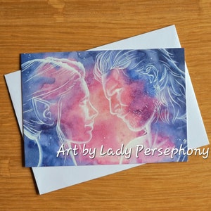 Impression d'art de carte postale Scène astrale Coup de vent et Saëryn 1 || Aquarelle, peinture, dessin, portrait, fanart, impression, Baldur's Gate 3