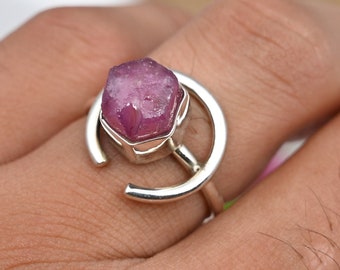 Raw Ruby Silver Ring, Powerful July Birthstone Silver Ring, Unique Rough Ruby Stone Piece Give Look Like A Antique/MasterPiece Ring Jewelry