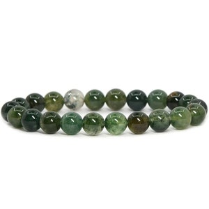 Forest Moss Agate Bracelet- Green Healing Crystal for Grounding & Balance- Natural Gemstone Beaded Stretch Bracelet for Men and Women