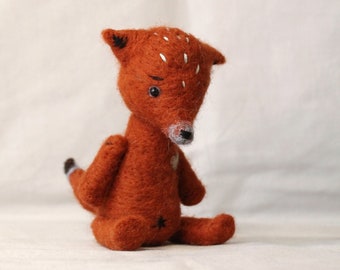 Handmade felted fox puppet, soft needle felted wool plush, collectible sculpture dressed doll collectible toy