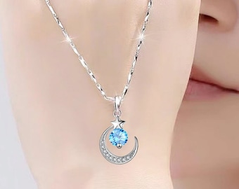 Plata de ley, cristal de luna, collar colgante, joyas de moda, día de San Valentín, vacaciones, cumpleaños, graduación, regalo de aniversario para ella