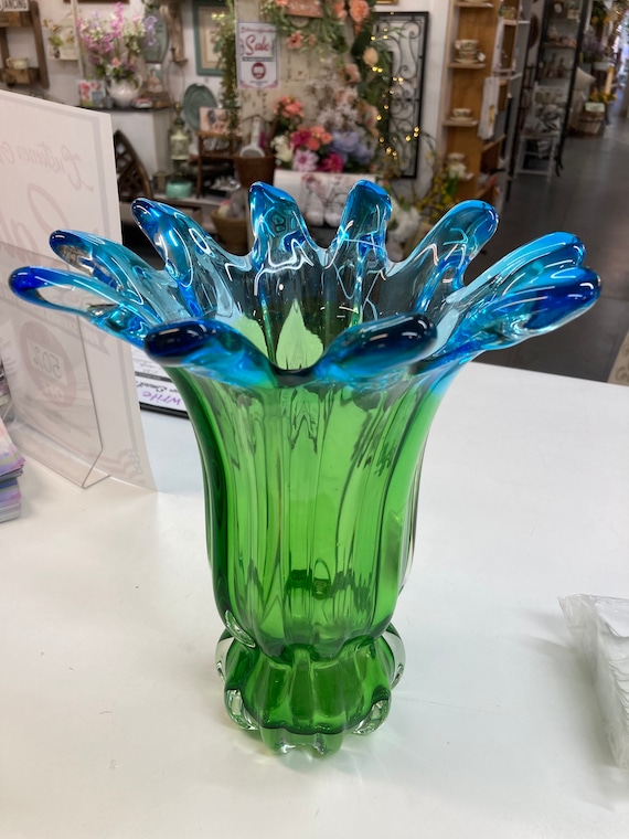 Green and Blue Art Glass Vase Etsy