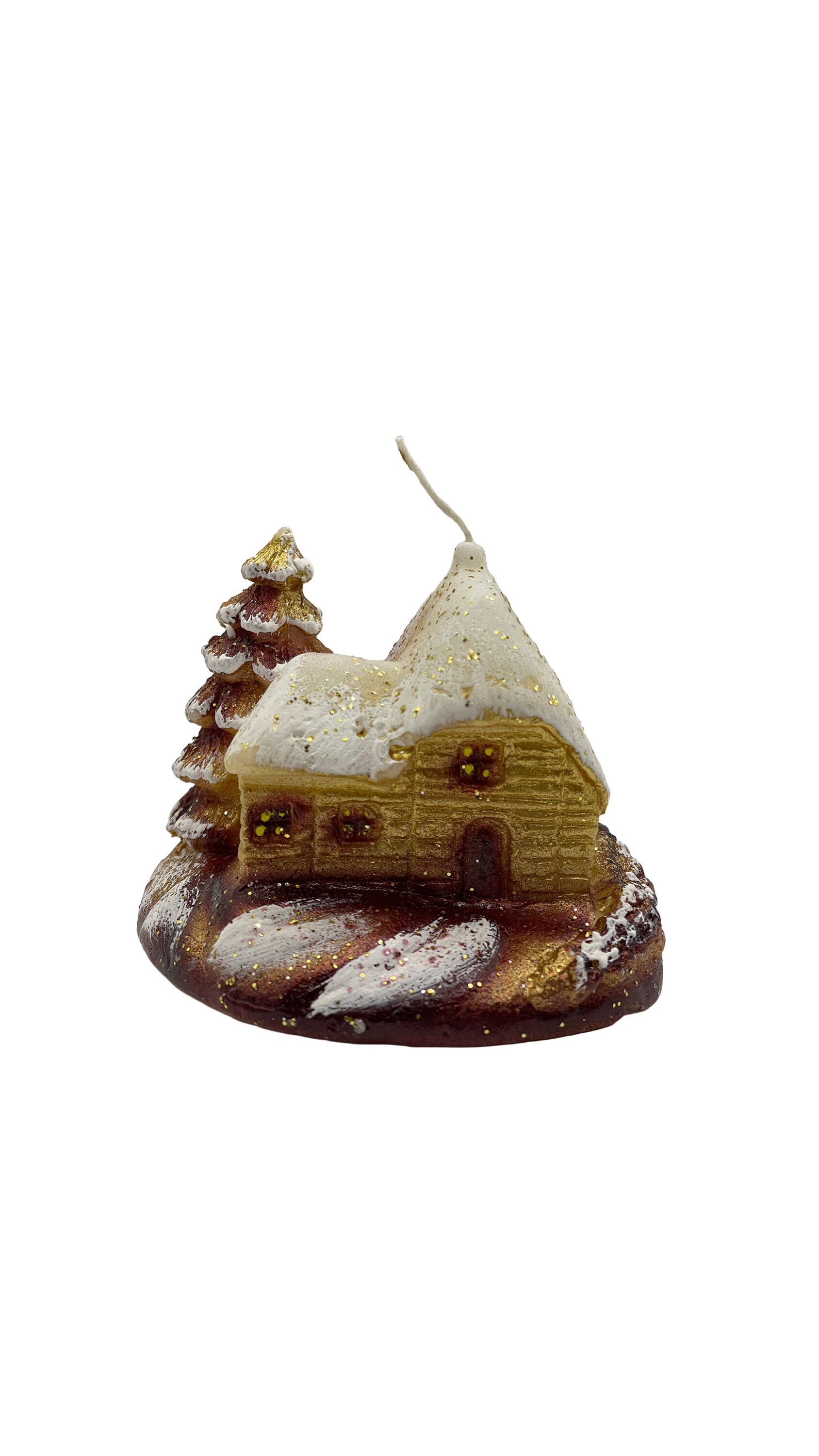 Les Flambeuses | Nuit d'hiver Solaire Bougie Décorative Haut de Gamme |Chalet Enneigé | Or