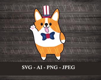 Corgi Independence Day Digital Vinyl Decal for Car, Laptop, Cell Phone, Water Bottle, Journal, T-shirts, Stickers SVG