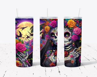 La Catrina Tumbler Wrap - Digital Download for 20 oz Skinny Tumbler - Instant PNG - High-Quality Print - Perfect DIY Gift