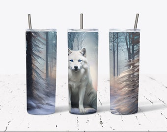 Snowy Guardian Wolf Tumbler Wrap -20 oz Skinny Tumbler Sublimation Design-Instant Digital Download for Straight and Tapered Tumblers