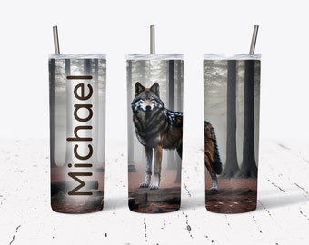 Personalized Wolf Tumbler Wrap - Stylish Hydration with Custom Name - Instant Digital Download - Sublimation Design - 20 oz Skinny Tumbler