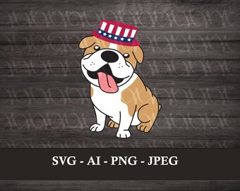 Bulldog Independence Day Digital Vinyl Decal for Car, Laptop, Cell Phone, Water Bottle, Journal, T-shirts, Stickers SVG
