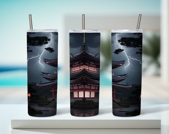 Japanese Temple Storm Tumbler Wrap, Sublimation Designs for 20oz Straight Skinny Tumblers