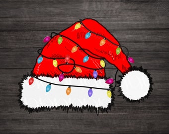 Red Santa Hat with Lights PNG - Sublimation Digital Download