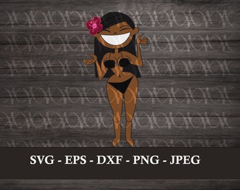 Hula Bikini Girl Digital Vinyl Decal for Car, Laptop, Cell Phone, Water Bottle, Journal, T-shirts, Stickers SVG