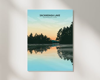 Sacandaga Lake Print | Adirondacks, Lake Placid, ADK Park, Mountains, Lake Travel Poster, New York State Parks, Cabin Decor