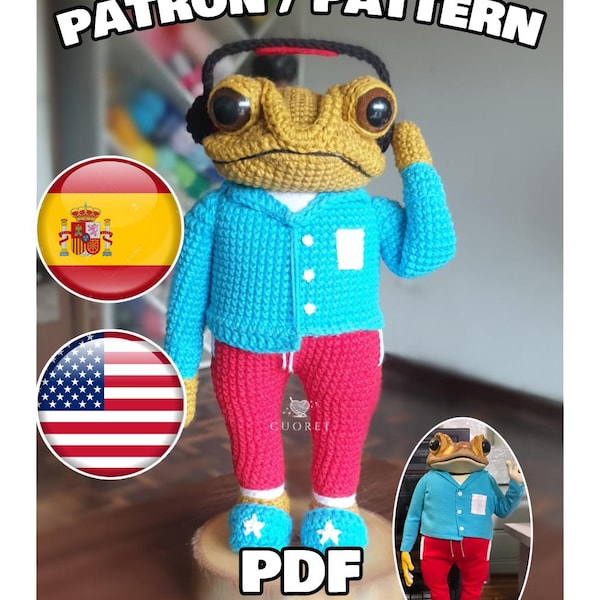 Patrón inglés/español. Intermedio/Avanzado Concho Amigurumi PDF Bad Bunny Puerto Rico