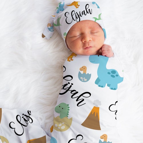 Dinosaur Baby Blanket Personalized Swaddle Set Receiving Etsy