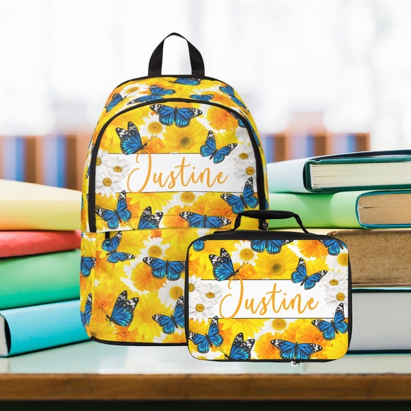 Cute Flower School Backpack For Girls , Personalized School Bag For Kids with lunchbox , Butterfly Back Pack , Back To School Book Bag