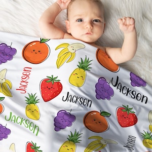 Colorful Fruit Baby Blanket , Personalized Soft Minky , Receiving Blanket , Stroller Blanket For Baby Boy Girl , Stretchy Knit Swaddle Set