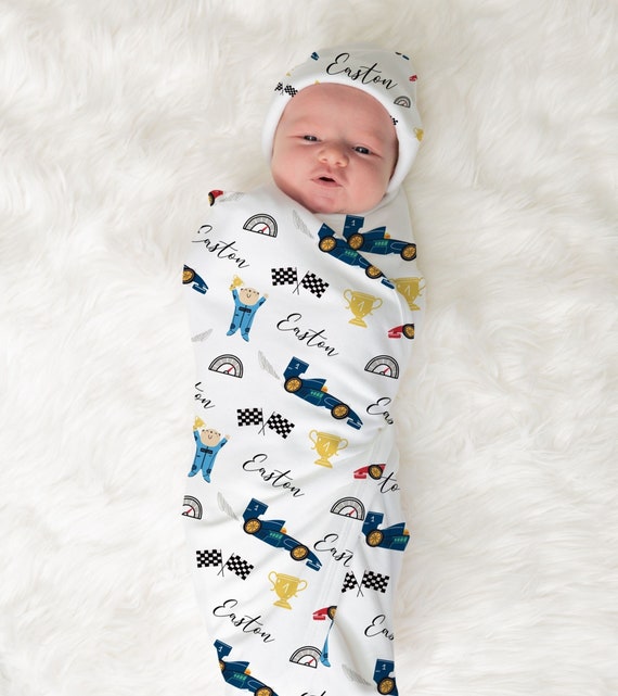 Race Car Baby Blanket Personalized Swaddle Set Baby Blanket With Cars Custom Sport Cars With Name Newborn Swaddle Set With Hat Etsy Canada