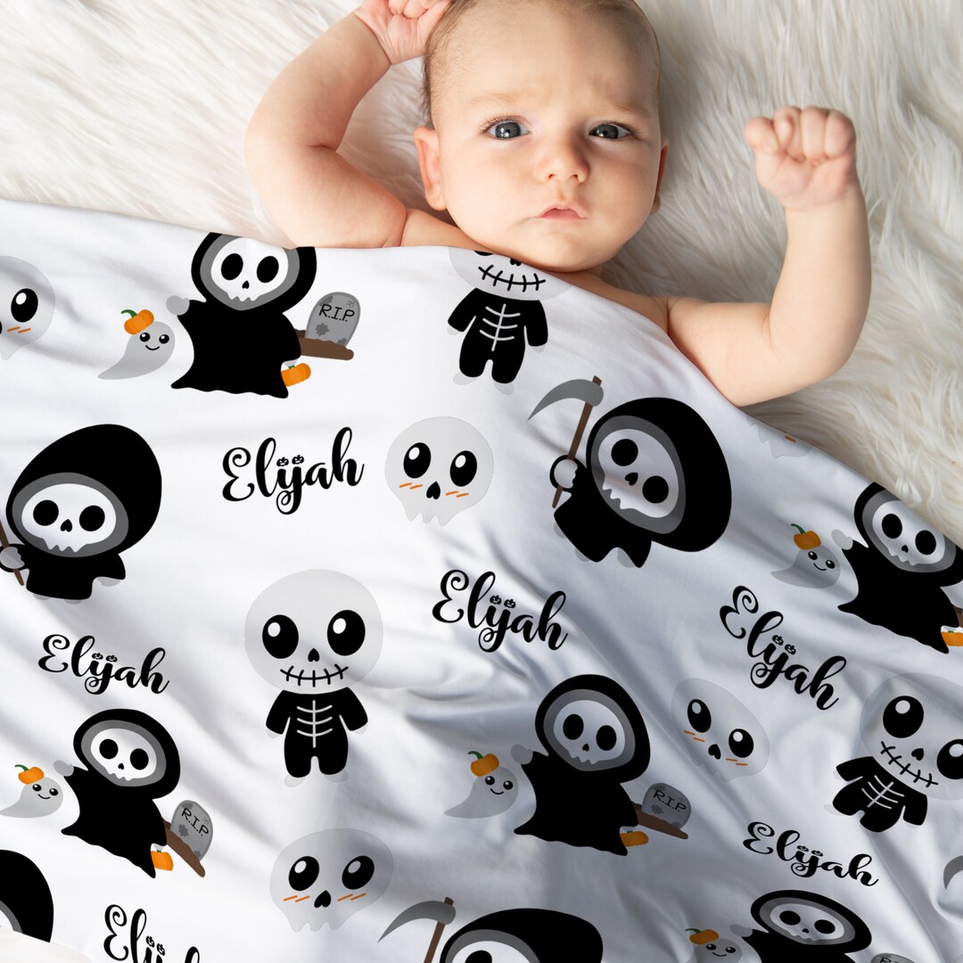 Skull Baby Blanket Halloween Spooky Blanket With Hat Etsy