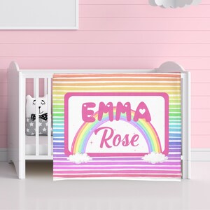 Plush Girl Rainbow Baby Blanket Personalized - Colorful Baby Blanket with Name - Baby Shower Gift - Custom Minky Toddler - Rainbow Nursery