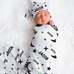 Personalized baby blanket, Personalize swaddle, baby name blanket, Neutral Gender Baby Swaddle, star name blanket, star and moon blanket