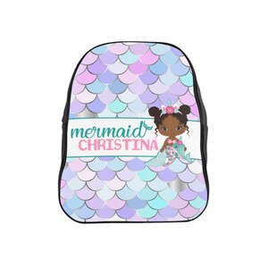 Mermaid Toddler Backpack Personalized , Custom School Backpack for Little Black Girls , Back To School , Kids Faux Leather Backpack Girl