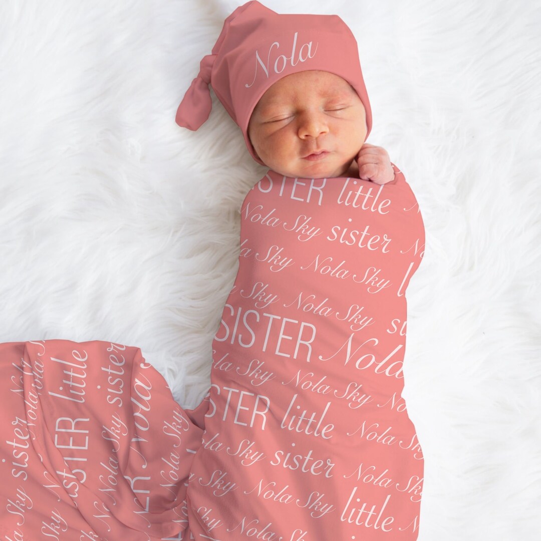 Personalized Baby Name Swaddle Blanket Little Sister Newborn Etsy