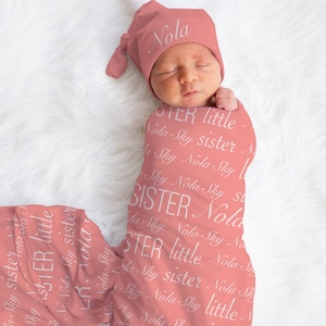 Personalized Baby Name Swaddle Blanket, Little Sister Newborn Girl Baby Gift, Newborn Coming Home Outfit, Hospital Photo, Receiving Blanket