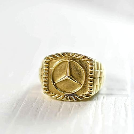 Mercedes Benz Logo Ring Solide 925 Sterling Silber Mens Ring 
